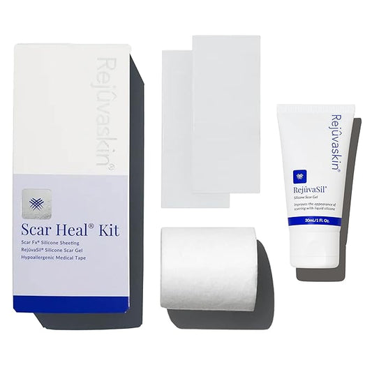 Rejuvaskin Scar Heal Kit for Small Scars, Soften, Flatten, Reduce and Recover, Silicone Sheeting, RejuvaSil Gel & Medical Tape, 1.5" x 3"
