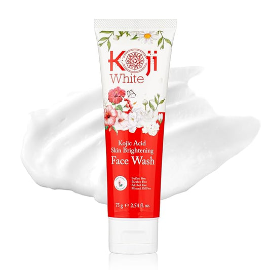 Koji White Kojic Acid Skin Brightening Face Wash for Exfoliating Face, Hydrating Face Moisturizer, Vegan Face Wash, Even Skin Tone with Vitamin C, Flower Extracts, Vitamin E, 2.54 Fl Oz