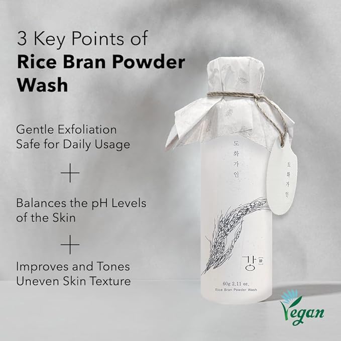 Rice Bran Powder Wash | Gentle Exfoliating Face Wash for Sensitive Skin | Vegan Enzyme Face Scrubber & Exfoliator for Sebum Control – Product of Korea | 60 g (2.1 oz)