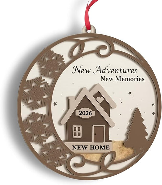 2026 New Home Ornament - Wooden Housewarming Gift for Homeowners, Couples & Friends - New Adventures New Memories First Christmas House Ornament