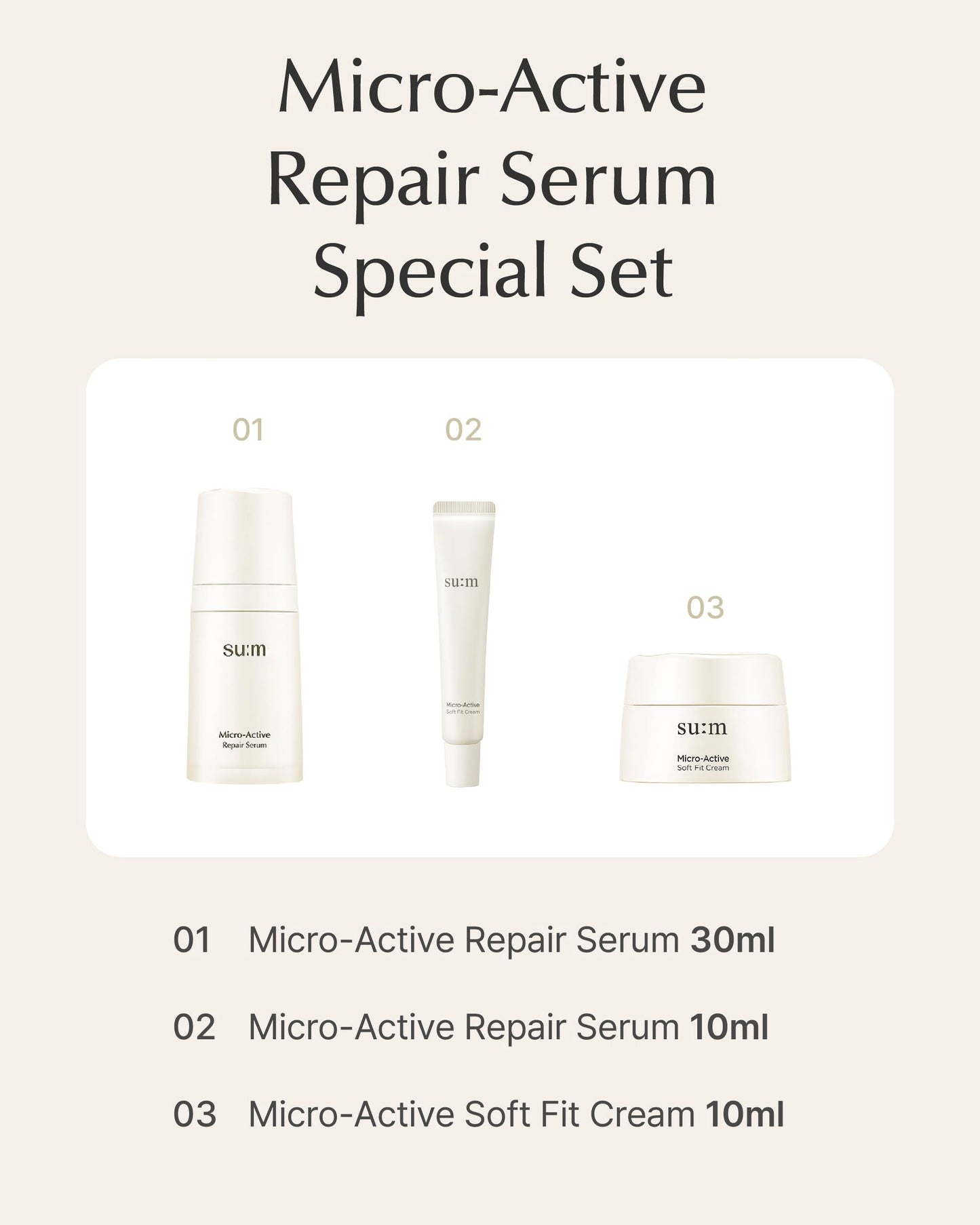 SU:M Micro-Active Repair Serum Set (3-piece set) - Hydrating and Calming Korean Skincare Serum for Sensitive and Acne-Prone Skin, Reduces Pores and Enhances skin tone