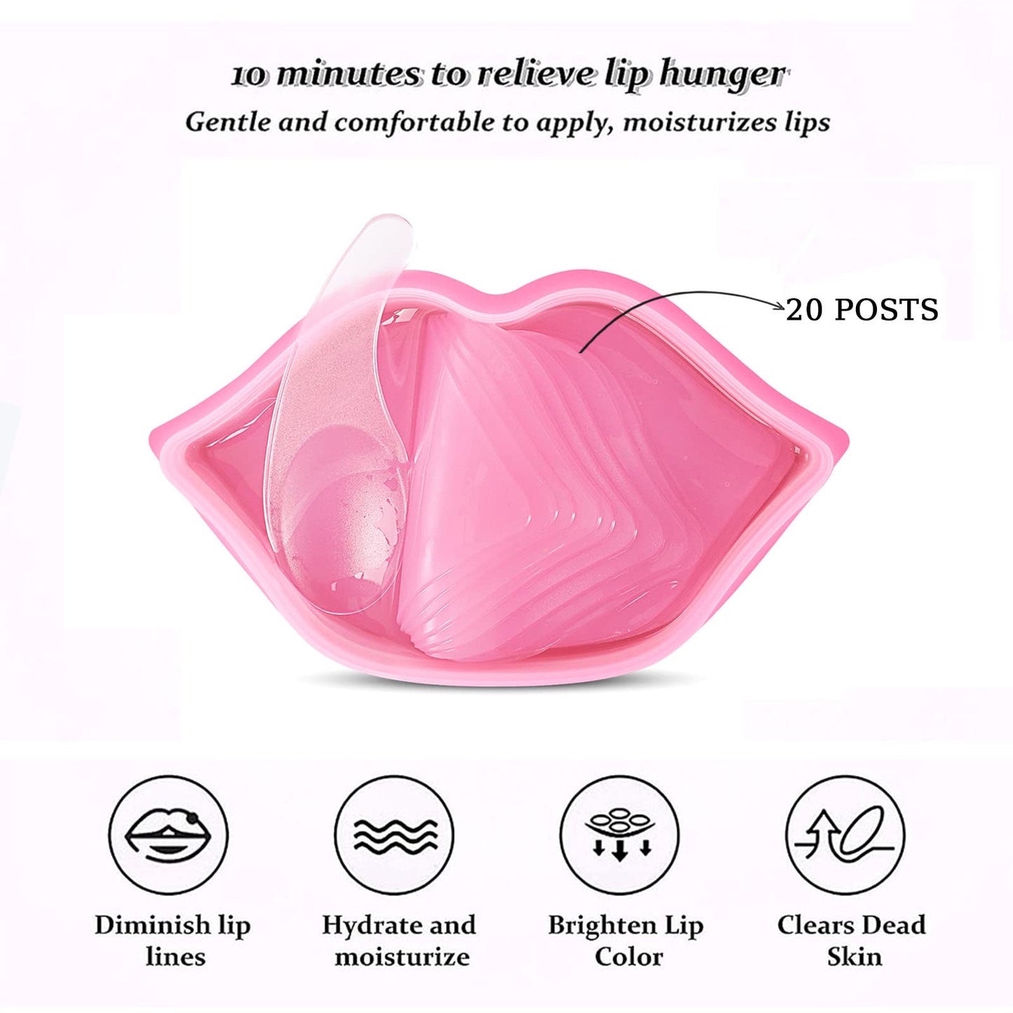 20pcs Moisturizing Lip Mask, Sleep Mask Reduces Lip Lines, Restores Moisture, Nourishes Lip Skin, Plumping Lips Mask (Pink)