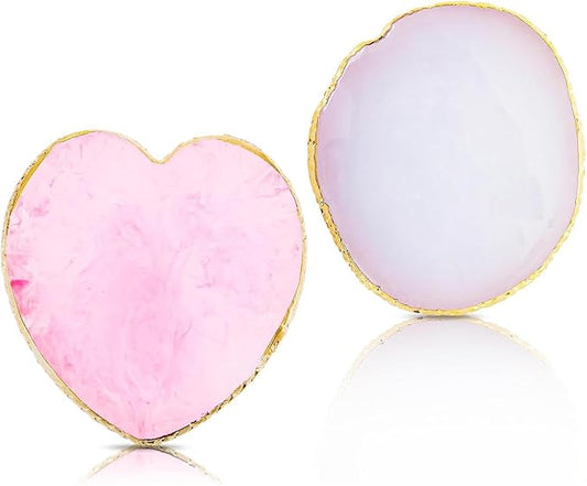 2Pcs Heart-Shaped Resin Nail Art Palette, Gold Edge
