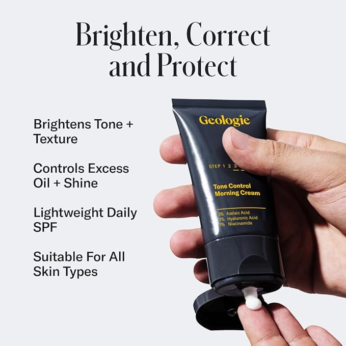 Geologie Tone Control Face Cream with SPF 15 | Brightening Moisturizer with Niacinamide, Hyaluronic Acid & Azelaic Acid | Reduces Redness & Controls Oil | For Men & Women