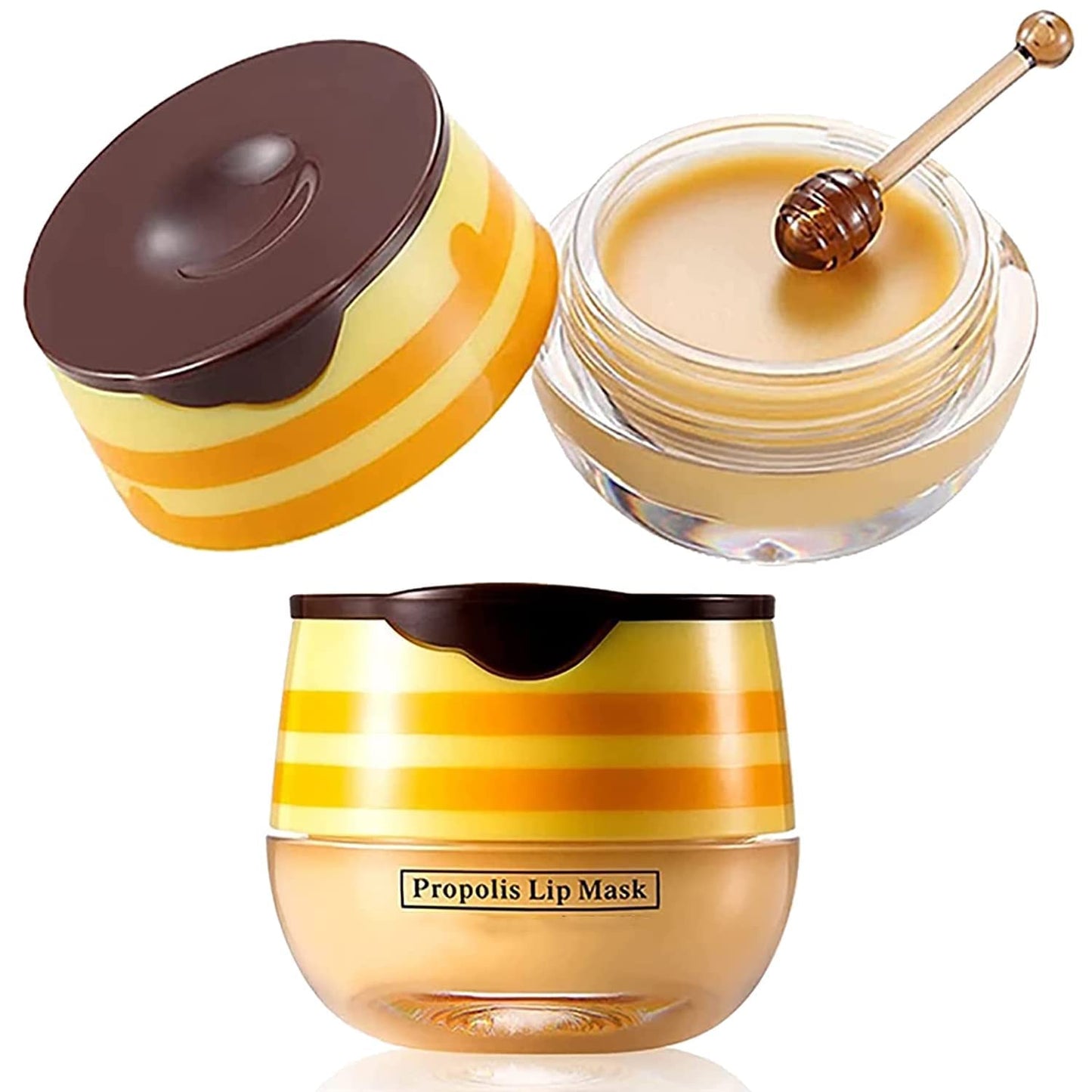 Krajiyya 2PCS Lip Balm Honey Pot,Propolis Moisturizing Honey Lip Mask Lip Balm,Hydrating & Prevention Dry and Cracked Lip Scrubs Exfoliator