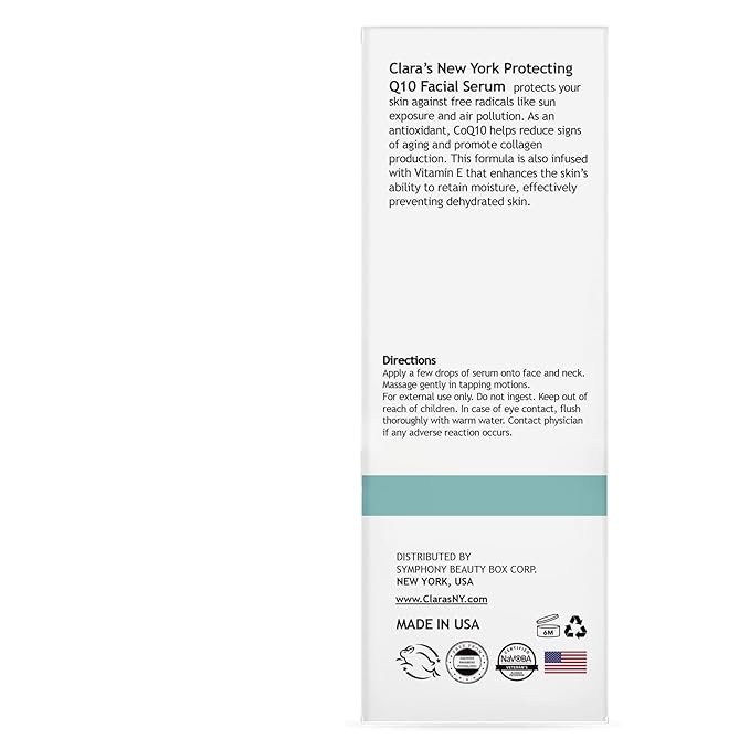 Clara’s New York Q10 Antioxidant Facial Serum with Hydrolyzed Collagen, Ceramide NP & Vitamin E – Anti-Aging, Hydrating, Skin Barrier Repair – 30ml / 1 Fl Oz – Made in USA