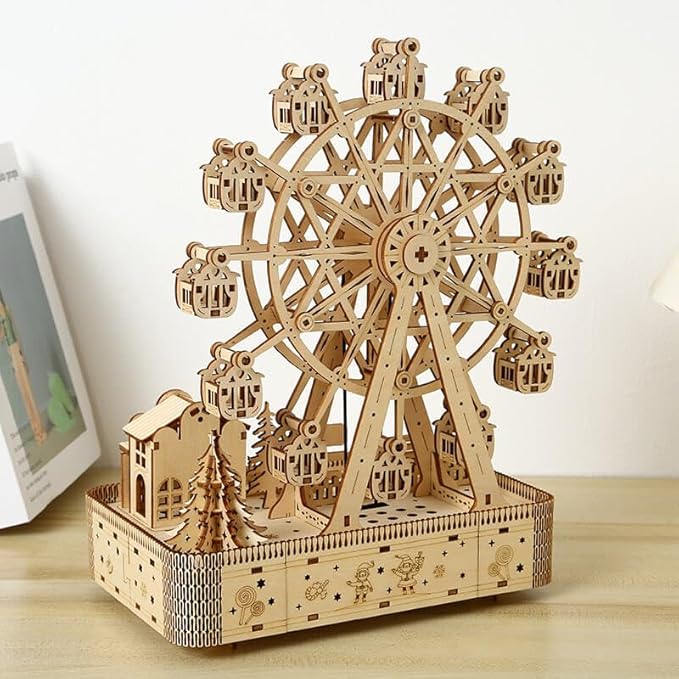 3D Wooden Puzzles for Adults 183pcs LED Light Music Ferris Wheel DIY Wooden Assembly Kit for Teens Home Decor