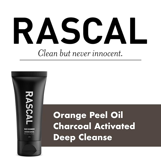 Rascal Men's Face Cleanser - Face Wash for Men, Deep Cleansing Men's Face Wash with Activated Charcoal and Orange Peel Oil to Cleanse Pores, Tone Skin, and Provide a Refreshing Natural Scent - 4 Oz