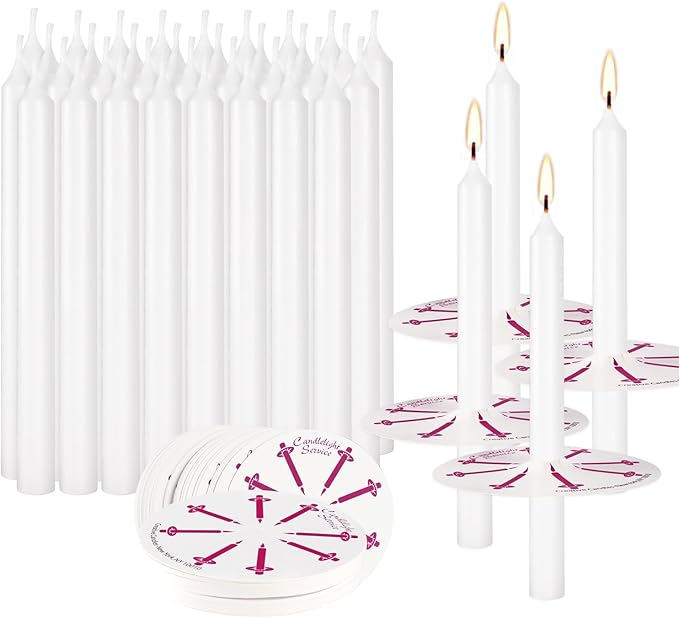 400 Pack White Taper Candles with Drip Guards & Paper Holders - 5 Inch Odorless Religious Candles for Church Prayers, Sabbath Ceremonies, & Home Decorations…
