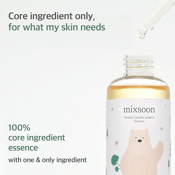 mixsoon Soondy Centella Asiatica Essence Instant Hydrating & Soothing Essence for Irritated, Sensitive Skin for Korean Skincare For Glass Skin-Jeju Island Cica Extracts (3.38 fl.oz / 100ml)