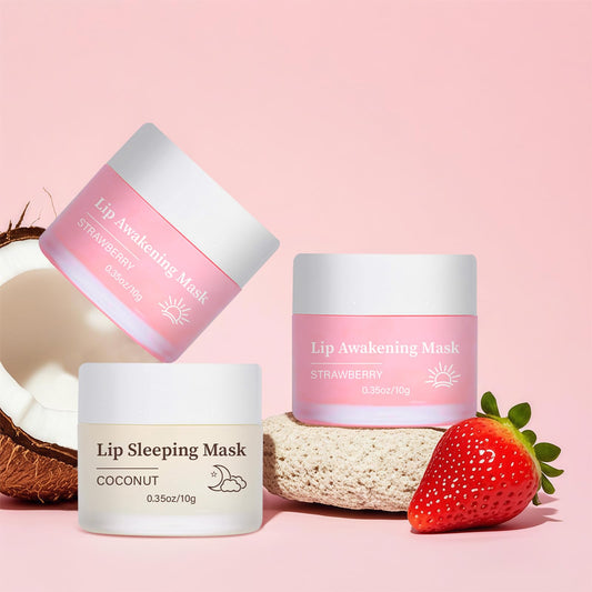 24H Lip Mask Set – Strawberry Day & Coconut Night Care – Hydrating & Softening Lip Sleeping Mask Duo for Dry, Flaky Lips – 10g x 2 (Strawberry and Coconut Set)