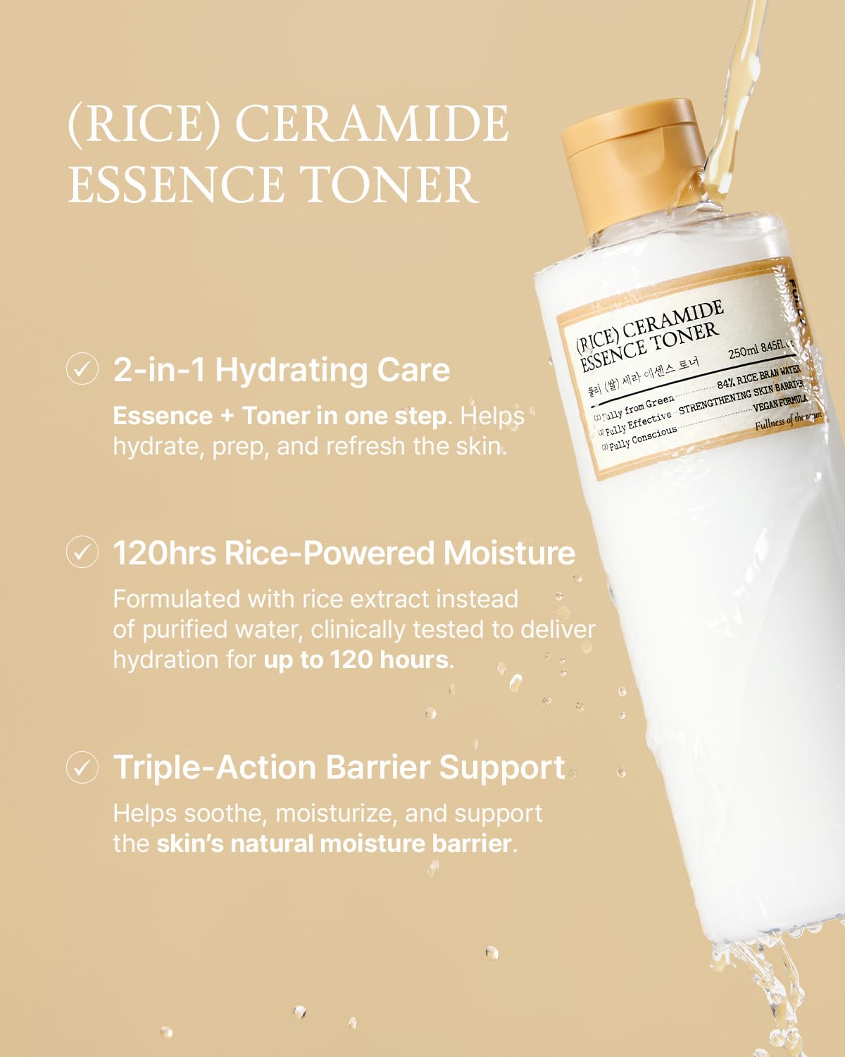 FULLY Rice Ceramide Essence Toner – Milky Korean Toner for Glass Skin, Hydrating Rice Water & Ceramide Formula for Moisture Barrier, Dewy Glow, Fragrance-Free, Vegan & Dermatologist Tested, 8.45 fl.oz