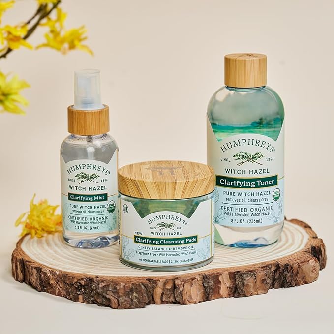 Humphreys Witch Hazel Clarifying Toner | Wild Harvested Witch Hazel | USDA Organic | Natural | Hydrating | Clears Pores & Removes Oil | 8 Fl Oz