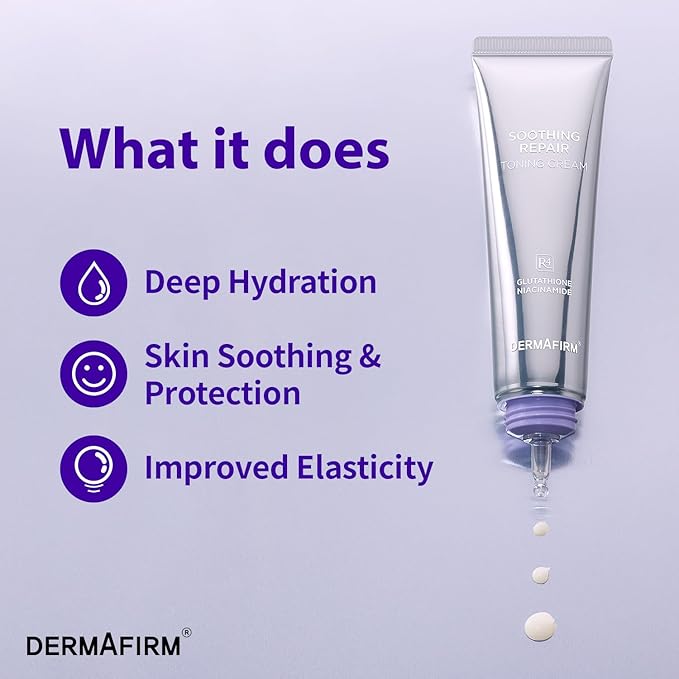 Dermafirm Soothing Repair Toning Cream - Korean Skin Care Moisturizer Face Cream w/Niacinamide, Bakuchiol, Glutathione & 8x Hyaluronic Acid - Vegan Glowing Skin Firming Cream (1.69 fl oz)
