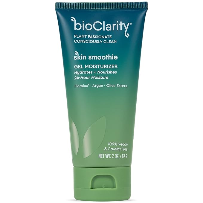 BioClarity Skin Smoothie Gel Moisturizer, 24-Hour Hydration, For Normal & Oily Skin, 100% Vegan Formula, Clean Ingredients with Olive, Argan & Ceramide, 1 fl oz