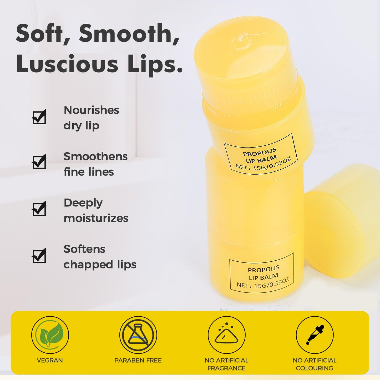 15ml Honey Lip Butter, Hydrating Overnight Lip Balm & Mask, Propolis 12hrs Long-lasting Moisture, Overnight Gentle Exfoliation, Hygienic Twist Dispenser(0.5 fl.oz）