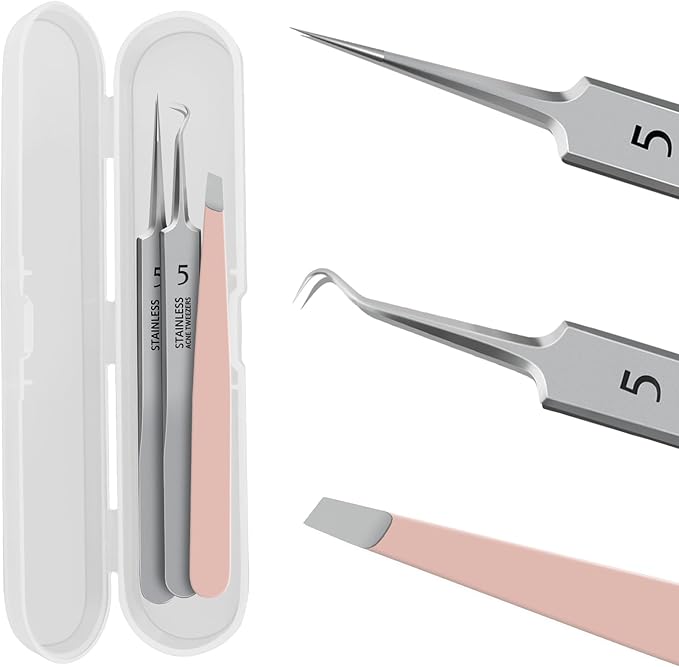 WSYUB Blackhead Remover Tweezers,Ingrown Hair Tweezers, Precision Blackhead Pimple Extractor, Cell Clips Tweezers, Tweezers for Women Facial Hair