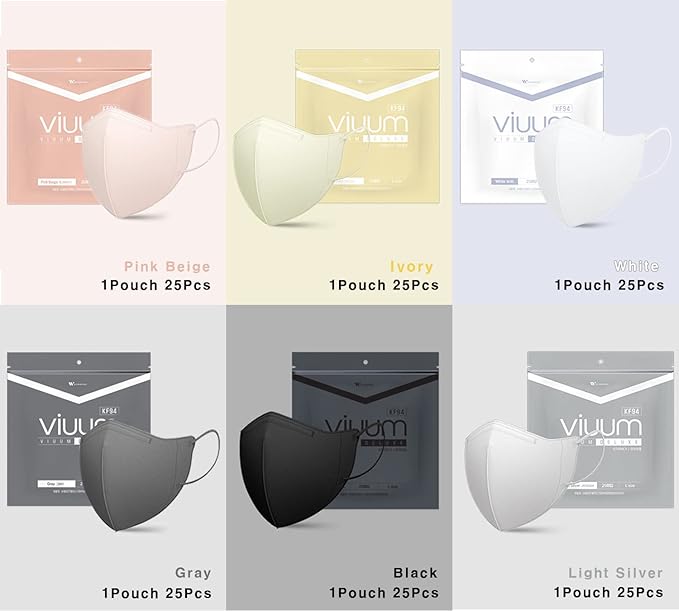 HOMSSEM [25pcs] VIUUM Deluxe Korean Face Color Mask– Soft and Durable Korea Face Mask for Adults –2D 4-Layer Filter 6Color (Pink beige-Medium)
