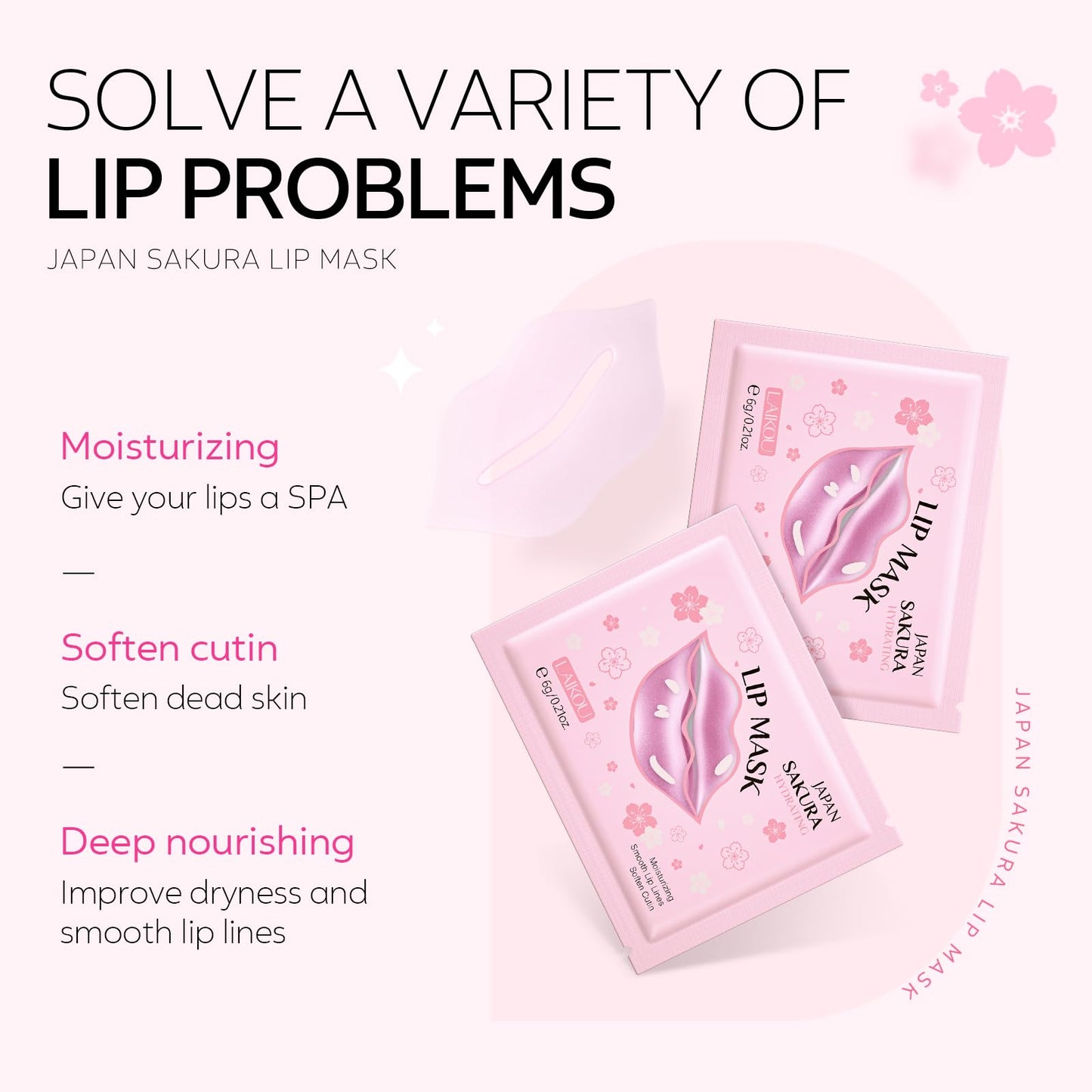 AKARY Sakura 5 Pieces Hydrating Lip Mask, Lip Sleep Mask Collagen Crystal Lip Care Gel Pads For Moisturizing, Minimize Fine Lines, Remove Dead Skin, Anti Chapped Pads Lip Mask (5)