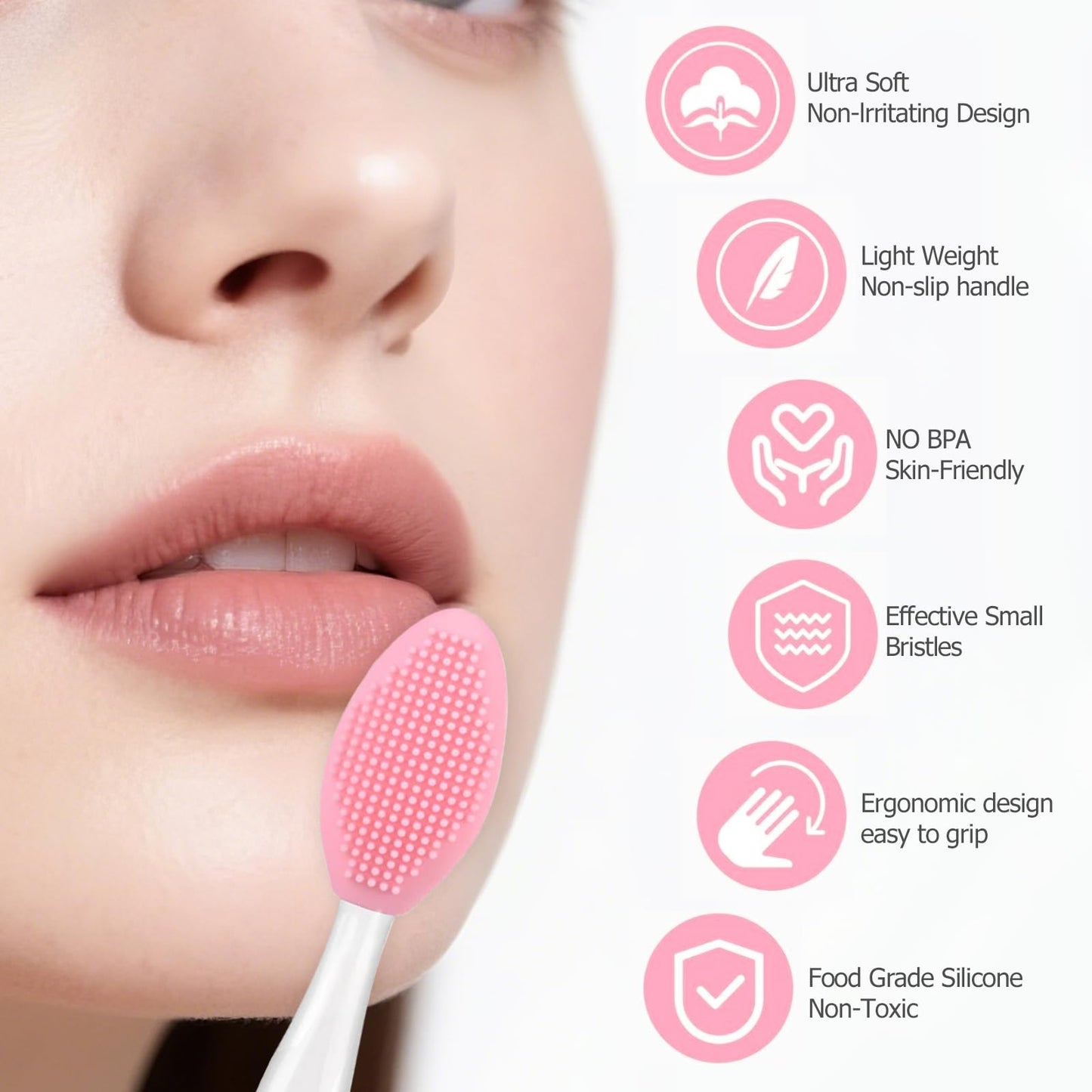 3 in 1 Lip Scrub Brush,Lip Applicators and Facial Pore Cleansing Brush,Silicone Lip Mask Applicator for Lip Lightening,Makeup Skincare Removal,Exfoliating Dark Lips,Remove Blackheads