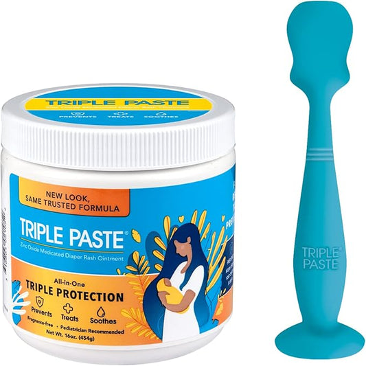 Triple Paste Diaper Rash Cream and Spatula Bundle - 16 oz Zinc Oxide Ointment and Spatula Treatment, Soothe and Prevent Rash with a Pediatrician-Recommended Hypoallergenic Formula