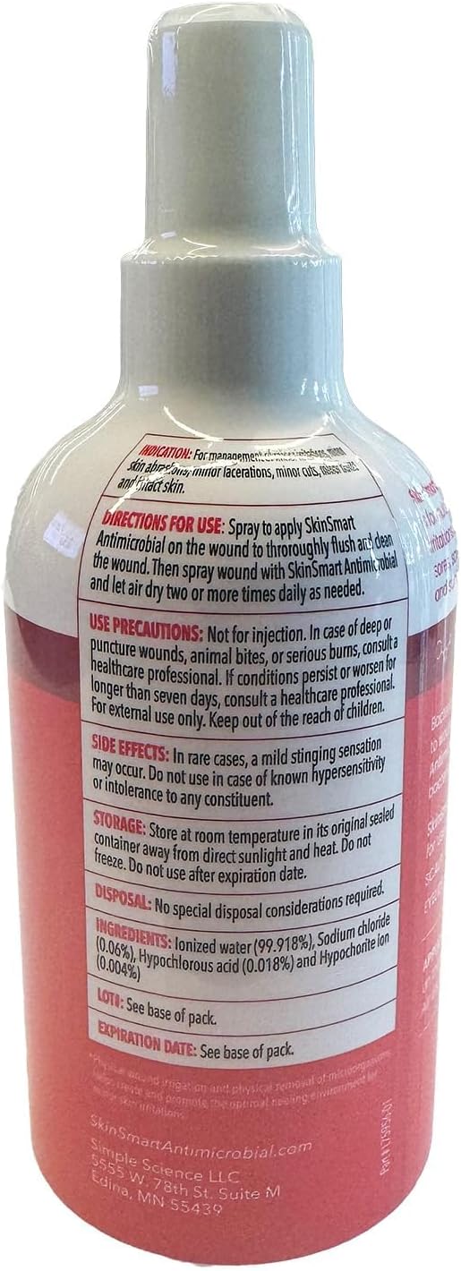 SkinSmart Antimicrobial Wound Therapy, Hypochlorous Acid Safely Removes Bacteria so Wounds Can Heal, 2 Ounce Clear Spray (Pack of 3)