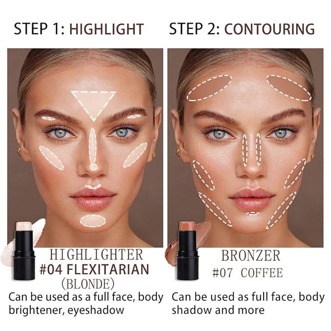 evpct 2Pcs Face Cream Contour Bronzer Sticks Makeup