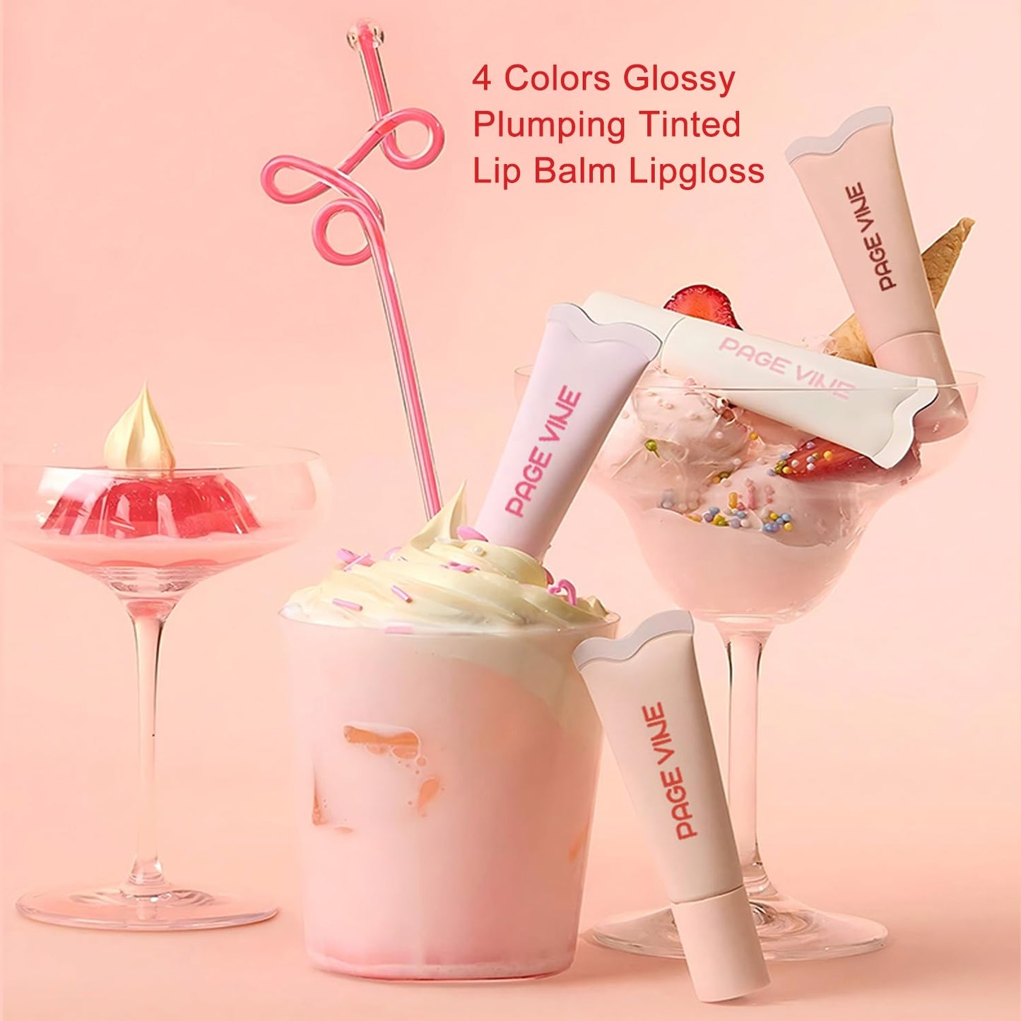 Bekoeen 4 Pcs Hydrating Lip Gloss Lip Jam Set, Glow Tinted Lip Jelly, High Shine Glass Finish Nude Lip Treatment Liquid Lipstick for Girls and Women