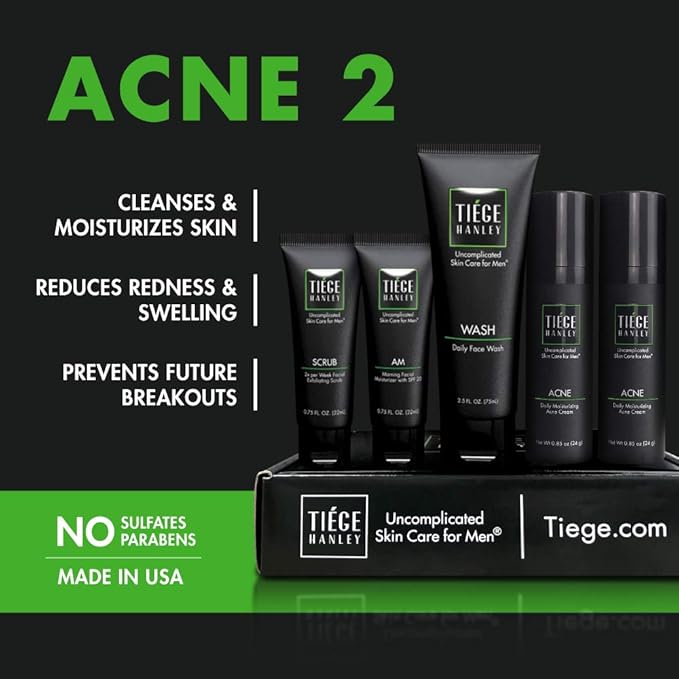 Tiege Hanley | Acne System Level 2 | Dermatologist Recommended Formula: Face Wash, AM Moisturizer with SPF20, Exfoliating Scrub and 1.6% Salicylic Acid Cream 2X | Uncomplicated Skin Care for Men