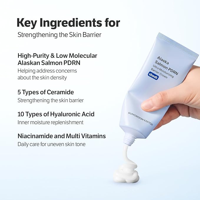 SUNGBOON EDITOR Alaska Salmon PDRN Ultra Moisturizing Barrier Cream, Korean Face Moisturizer with Alaska PDRN & Ceramide, Hydration & Anti-Aging for Aged Skin, Korean Skincare, 1.69 fl oz