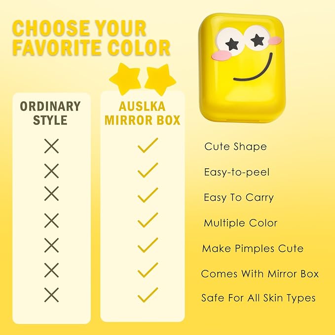 AUSLKA Star Pimple Patches - 150 Count - Hydrocolloid Pimple Patches,Cute Star Shape, Yellow Color,Spot Stickers For Face And Skin,Temporary Mirror