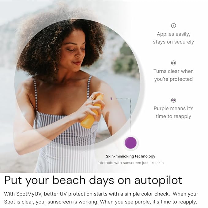 SpotMyUV UV Detection Stickers for Sunscreen with Patented Dermatrue SPF Sensing Technology, Know When to Reapply Sunscreen to Help Prevent Sunburn, 48 Count
