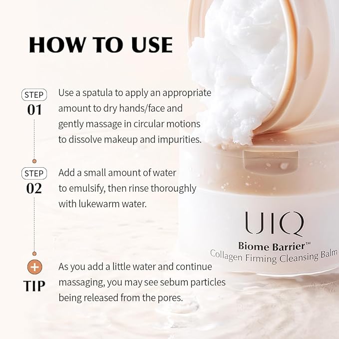 UIQ Biome Barrier Firming Collagen Cleansing Balm | Hygenic One-Step Makeup Remover | Non-Greasy Sorbet Texture | Gentle, Soothing for All Skin Types | No.1 Oliveyoung Cleanser | 3.38 fl. oz.