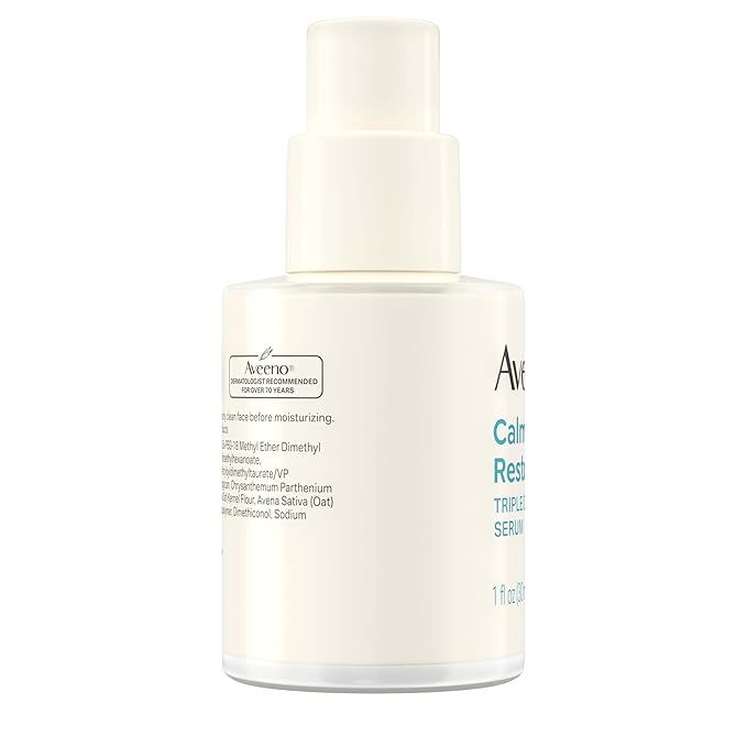 Aveeno Calm + Restore Triple Oat Hydrating Face Serum for Sensitive Skin, Gentle Lightweight Facial Serum Instantly Smooths Skin, Non-Comedogenic, Hypoallergenic & Fragrance-Free, 1 fl. oz