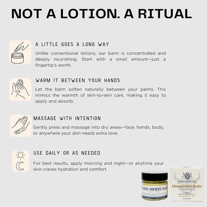 Pure Heritage Handmade Tallow Balm – Unscented Grass-Fed & Finished Moisturizer & Healing Cream | Natural Care for Sensitive Skin, Eczema, Rosacea, Babies, Men & Women (4oz)