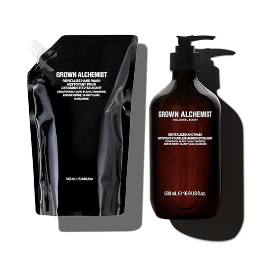 Grown Alchemist Revitalize Hand Wash Bundle:Cedarwood, Ylang Ylan, Tangerine. Gentle Hand Soap Hydrates & Cleanses. (Pump 500mL + Refill 1L).