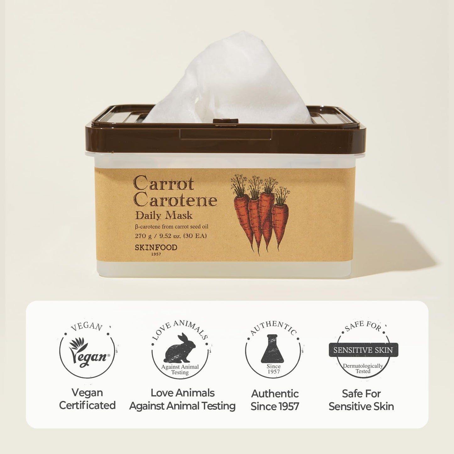 SKINFOOD Carrot Carotene Daily Sheet Mask, Korean Skincare Hack, 5-Minute Quick Hydrating, Soothing & Moisturizing Face Mask for Dry Skin, Glass Skin, Bulk Pack (30EA)