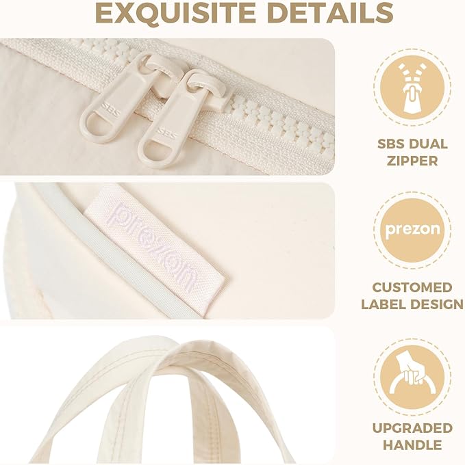 Toiletry Bag For women,Portable Hanging Organizer,4 Leakproof Compartment for full-sized Conditioner, Brushes Set, Makeup Accessories,Visible and easy to access.L-beige