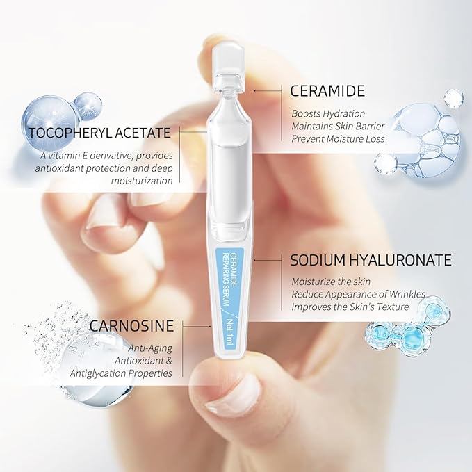 Small Molecule Hyaluronic Acid Face Serum + Ceramide Repairing Serum, One-Day Ampoule Duo for All Skin Types, Deep Hydration & Barrier Strengthening, Day & Night Routine