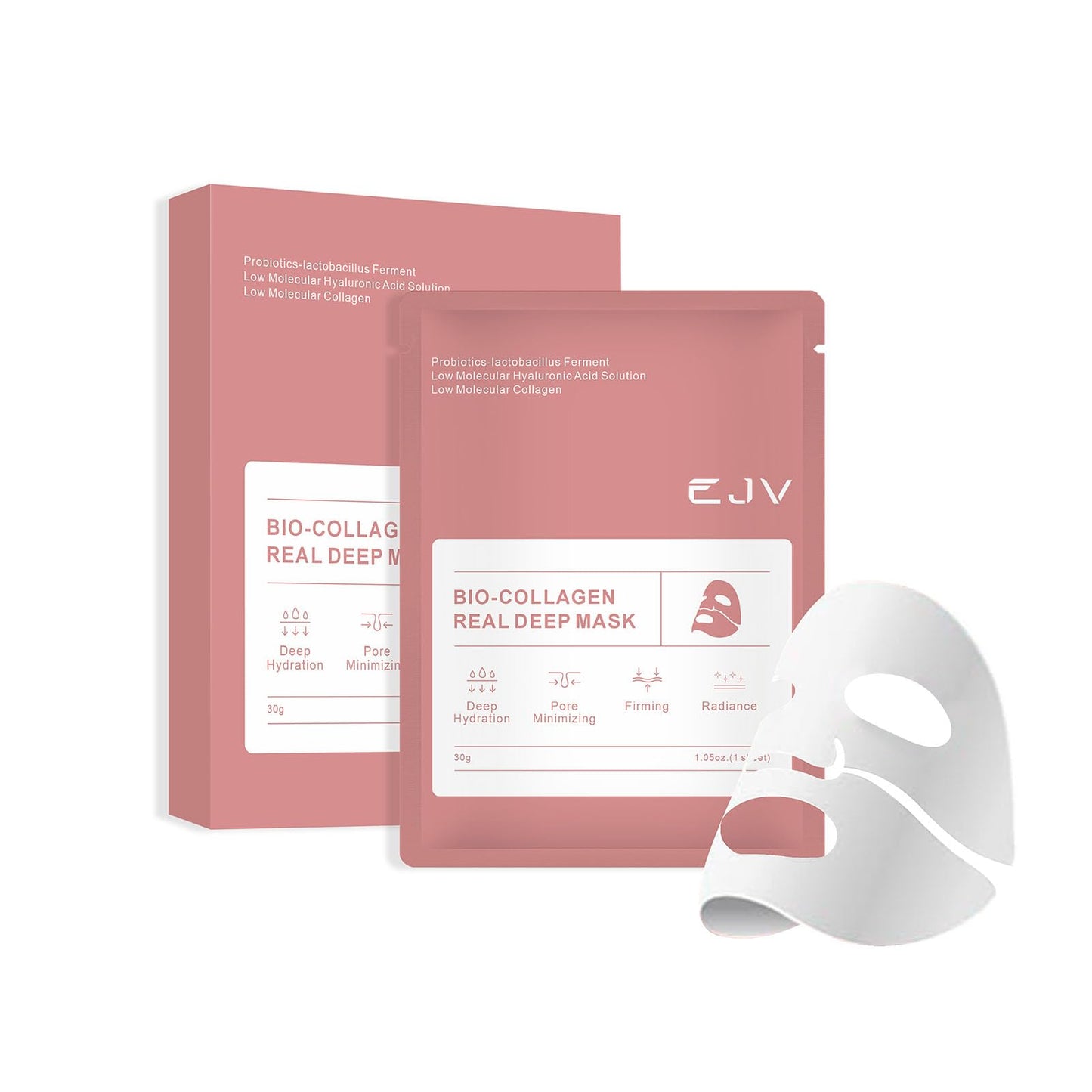 EJV Bio-Deep Collagen Face Mask, Overnight Deeply Hydrate, Korean-style Ultimate Skincare, Suitable for Ladies' Delicate Skin Care, Pore Minimizing, Firm Skin (4PCS)