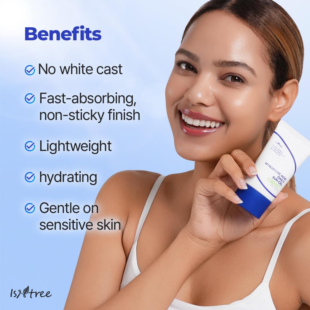 ISNTREE Hyaluronic Acid Daily Sun Gel 50ml, 1.69 fl oz | SPF 30 | Korean Skincare | Moisturizing | No White Cast | Lightweight | Mild Formula | Daily SPF | Korean Sunscreen | Broad Spectrum