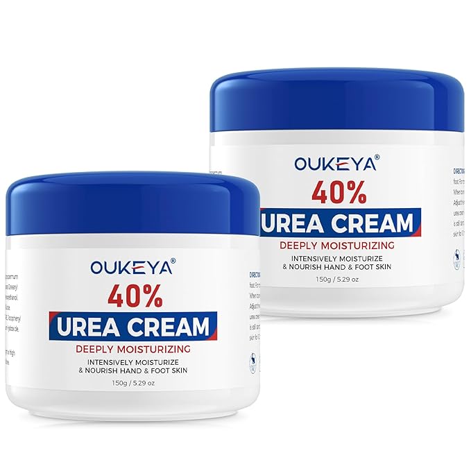 OUKEYA Urea Cream,NEW FORMULA Urea Cream 40 percent for Feet Maximum Strength,Dry Cracked Treatment Lotion for Knees & Elbows,Foot Dead Skin Cuticle Callus Remover Toenail Softener,5.29 oz（2 Packs