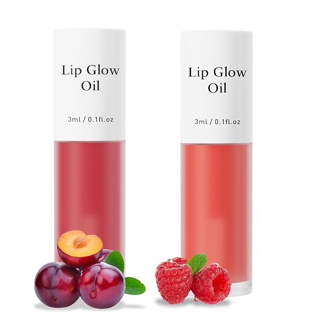 2 Pack Plumping Lip Oil,No-Sticky Lip (Plum+Raspberry)