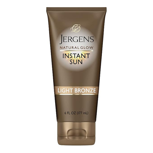 Jergens Natural Glow Instant Sun Self Tanner Moisturizer + Bronzer, Lightweight Sunless Tanner Moisturizer for a Sunkissed Natural Glow, Light Bronze, 6 Ounce