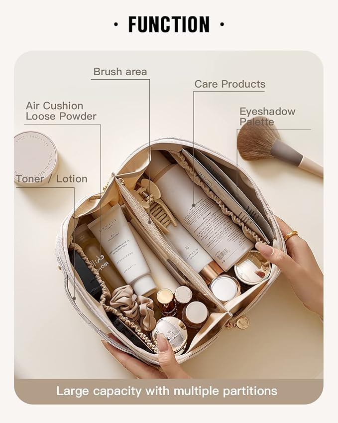 EACHY Travel Makeup Bag,Large Capacity Cosmetic Bags for Women,Waterproof Portable Pouch Open Flat Toiletry Bag Pattern Makeup Bag