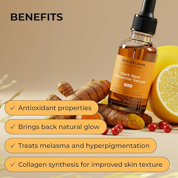 Glo Melanin Dark Spot Remover for Face - Dark Spot Corrector Serum with Vitamin C - Reduces Discoloration and Hyperpigmentation