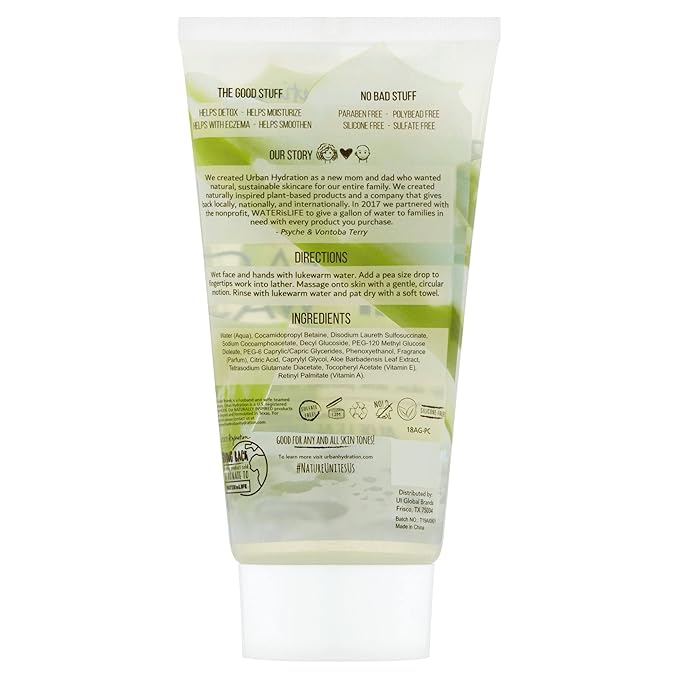 Urban Hydration Bright & Balanced Aloe Vera Leaf Face Wash | Gentle, Hydrates, Detoxes, Helps with Acne, Benefits For All Skin Types, Leaves Skin Moisturized and Smooth | 6 Fl Ounce
