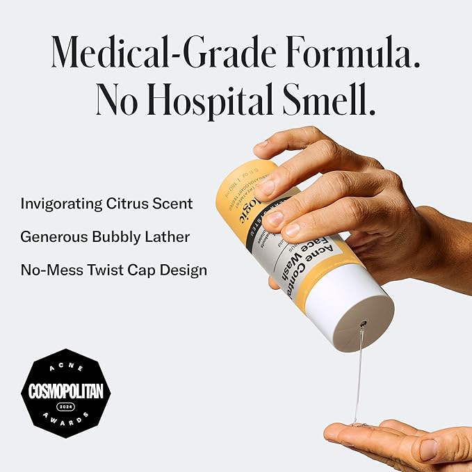 Geologie Acne Control Face Wash | 2% Salicylic Acid Exfoliating Cleanser | Clears Skin, Controls Oil & Prevents Breakouts | Clean Citrus Scent | For Men & Women | 6 fl oz