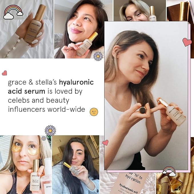 grace & stella Award Winning Hyaluronic Acid Serum (30ml/1 fl oz) Hydrating Hyaluronic Acid Serum for Face - Acido Hialuronico for Women - Remove Fine Lines, Wrinkles, Anti Aging - Vegan Skincare