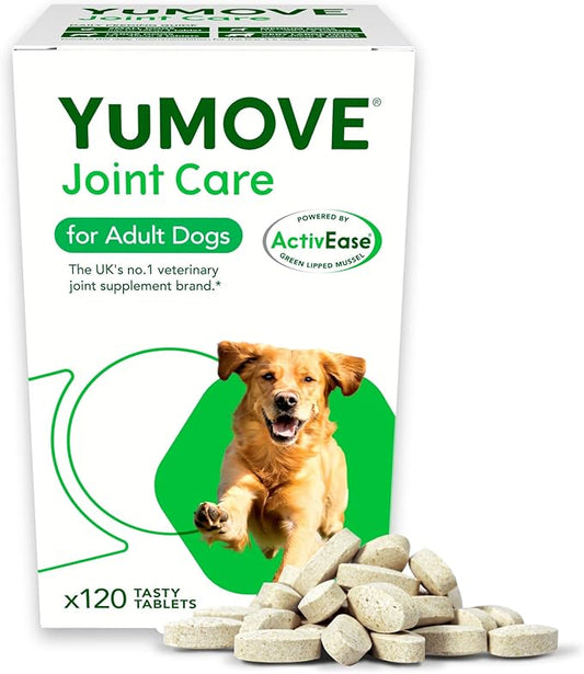 YuMOVE Hip & Joint Supplement for Dogs with Glucosamine, Hyaluronic Acid, Green Lipped Mussel & Omega 3 Joint Supplement - Regular and Advanced Strength (120ct, Chewable Tablets)